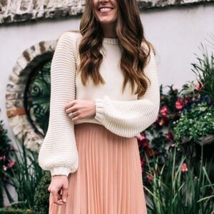 ZINK London Pleated Chiffon Midi Skirt Embellished Waist Band Blush Pink